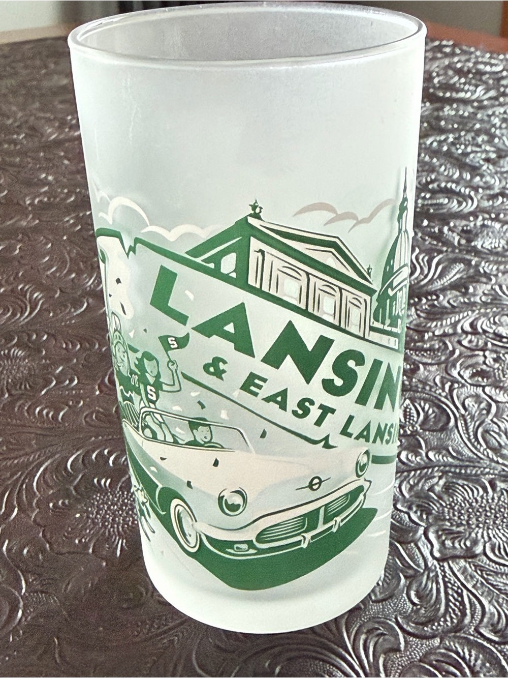 Lansing Green Frosted Glassware Tumbler. Vintage inspired